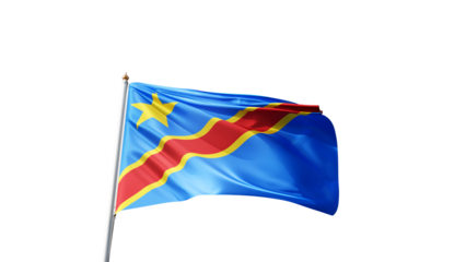 flag of democratic republic of congo on a transparent background, waving in the wind, national symbol of congo, african country, tall flagpole, no background, transparent png