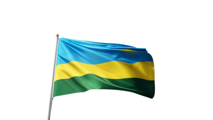 flag of rwanda on a transparent background, waving in the wind, national symbol of rwanda, african country, tall flagpole, no background, transparent png