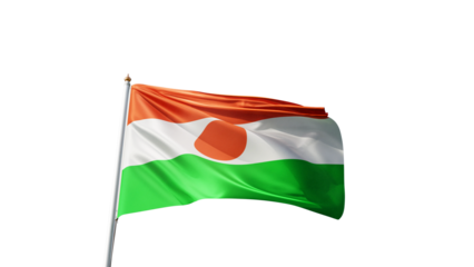 flag of niger on a transparent background, waving in the wind, national symbol of niger, african country, tall flagpole, no background, transparent png
