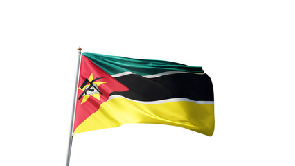 flag of mozambique on a transparent background, waving in the wind, national symbol of mozambique, african country, tall flagpole, no background, transparent png