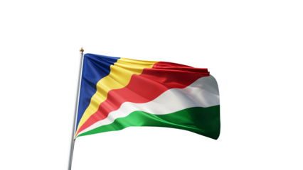 flag of seychelles on a transparent background, waving in the wind, national symbol of seychelles island, african country, tall flagpole, no background, transparent png
