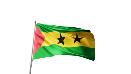 flag of sao tome on a transparent background, waving in the wind, national symbol of sao tome island, african country, tall flagpole, no background, transparent png