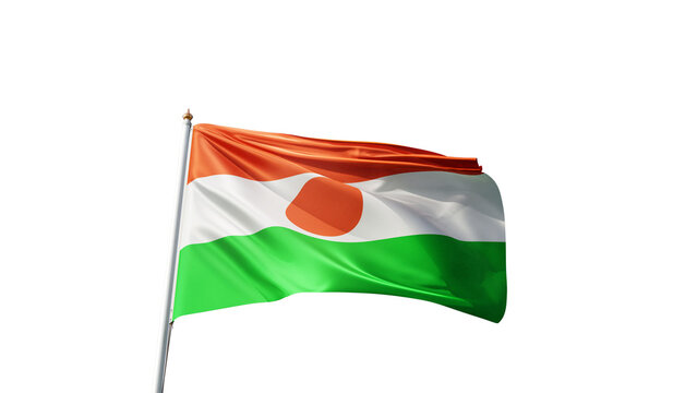 flag of niger on a transparent background, waving in the wind, national symbol of niger, african country, tall flagpole, no background, transparent png
