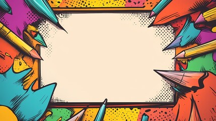 Colorful Pencil Border with a White Background