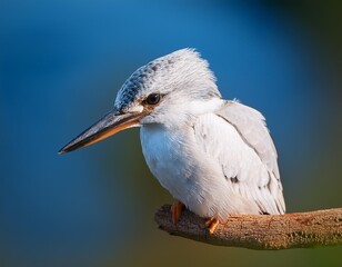 Isolated kingfisher with depth of field highlighting bright plumage and sharp beak