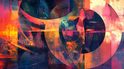 Abstract painting with geometric forms figurative drawings retro expressionism elongated figures restrained expressionism wallpaper background digital art. Expressionism. Illustration