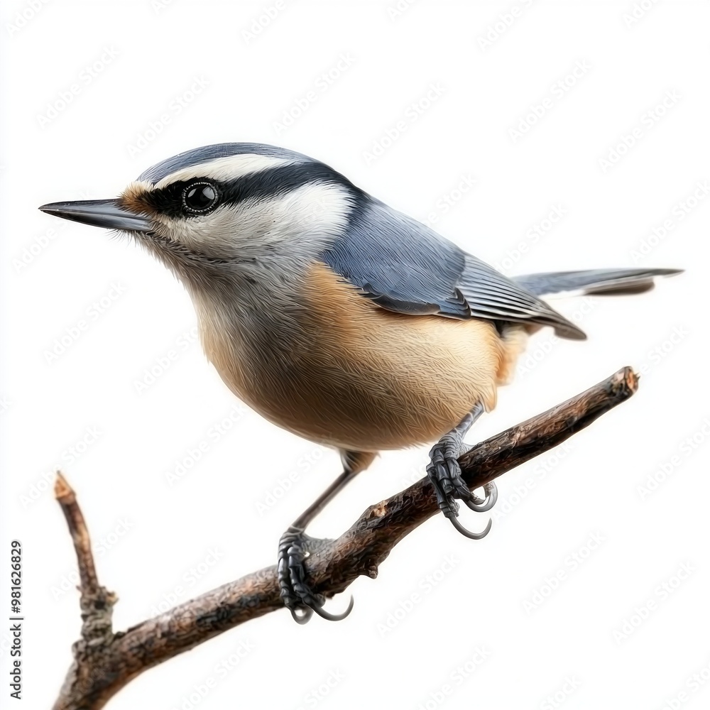 Poster eurasian nuthatch sits elegantly on a branch, displaying its sharp beak and beautiful blue-gray feat