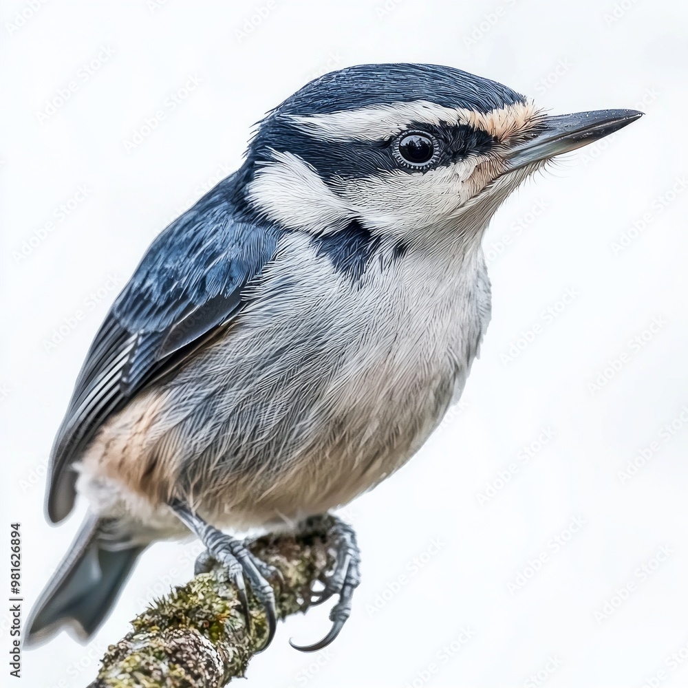 Poster eurasian nuthatch rests elegantly on a branch, displaying its striking blue-gray plumage and sharp b