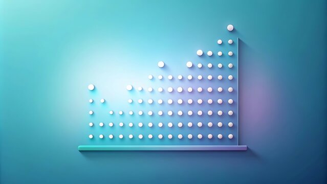 A minimalist 3D scatter plot icon, with small, raised white dots on a gradient background of light blue to purple, symbolizing data distribution and statistics.