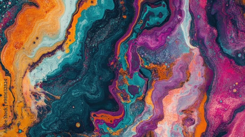 Poster beautiful and intricate natural pattern with vibrant colors and abstract textures, creating a visual