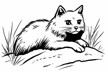Obraz premium Adorable cat coloring page for children, perfect for creative stock illustrations.