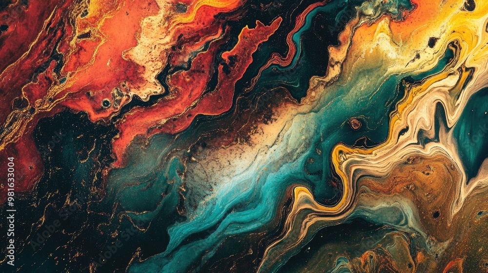 Poster intricate and colorful natural pattern with vibrant hues and rich textures, creating a visually stun
