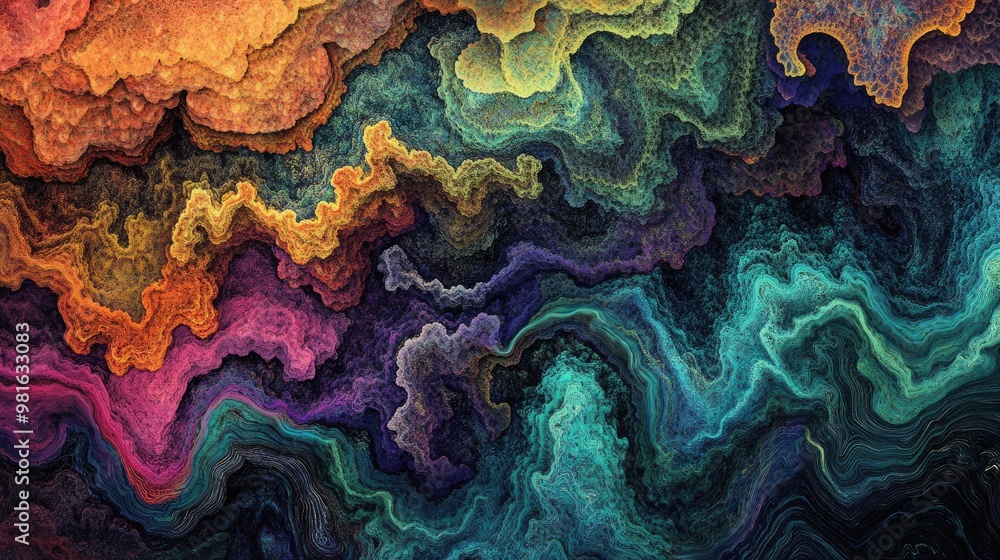 Poster intricate natural pattern with colorful hues and vibrant details, creating an abstract design full o