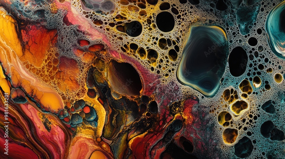 Poster mesmerizing natural pattern with bold, vibrant colors and intricate textures, forming an abstract de