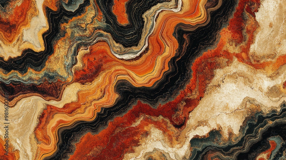 Poster mesmerizing pattern with vibrant natural colors and intricate textures, creating an abstract design 