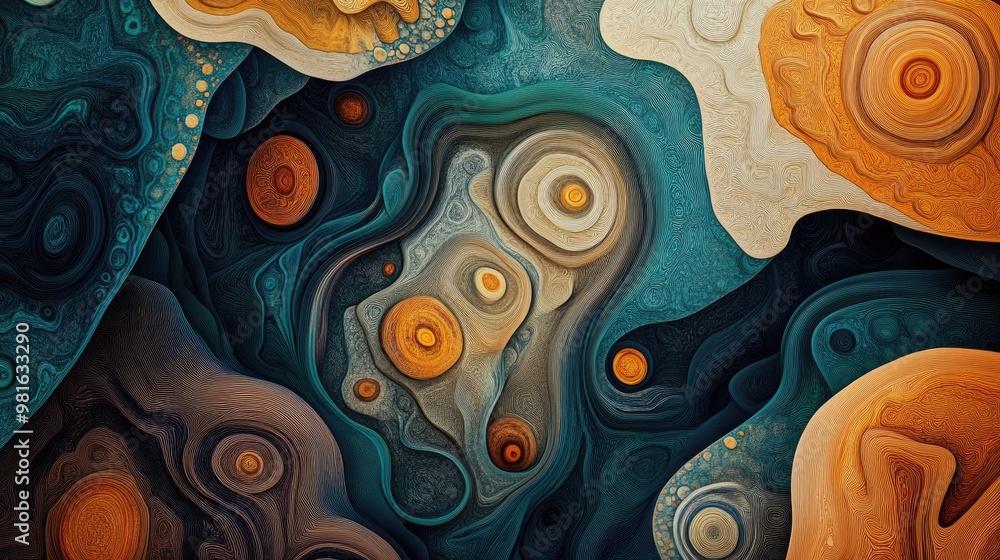 Poster mesmerizing pattern with vibrant natural colors and intricate textures, creating an abstract design 