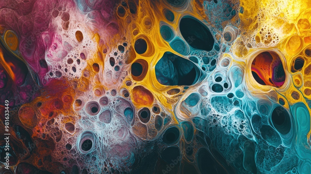 Poster vibrant and colorful natural pattern with intricate textures, forming a mesmerizing abstract design 