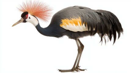 crested crane stands tall and proud, showcasing its striking crown of feathers and graceful, elongated neck, embodying the beauty of avian elegance.