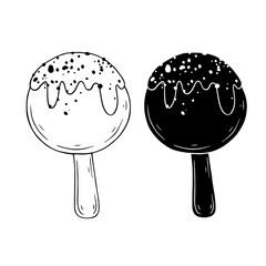 Line sketch, silhouette, ice cream popsicle stamp. Vector graphics.