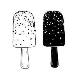 Line sketch, silhouette, ice cream popsicle stamp. Vector graphics.