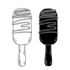 Line sketch, silhouette, ice cream popsicle stamp. Vector graphics.