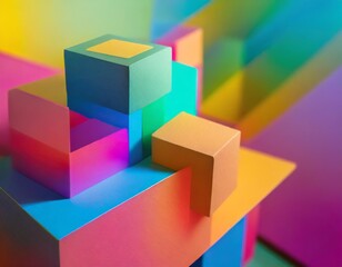 Obraz premium Bold geometric shapes with depth of field on a vibrant multicolored background