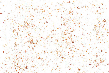 Ground, milled flaxseed, linseed flakes scattered, isolated on white background
