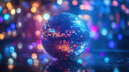 Disco ball sphere with colorful disco lights for party nights