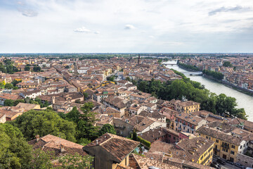 Panoramic view of the Verona city from Castel San Pietro castle, Italy, Europe.