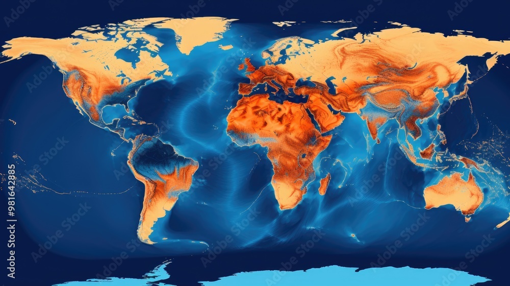 Poster a vibrant and abstract world map with a unique artistic style.