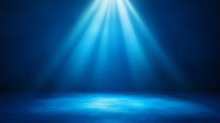 Blue spotlight casting vibrant light on dim stage, creating dramatic effect. strobe effect. illustration. Dramatic. Illustration