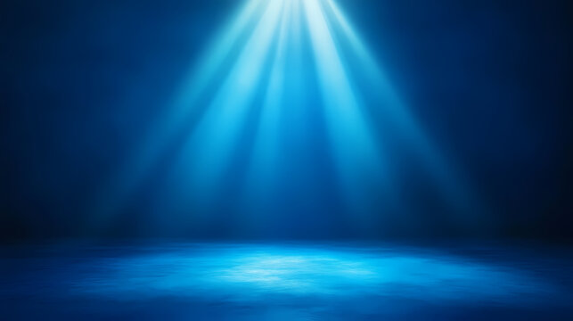 Blue spotlight casting vibrant light on dim stage, creating dramatic effect. strobe effect. illustration. Dramatic. Illustration