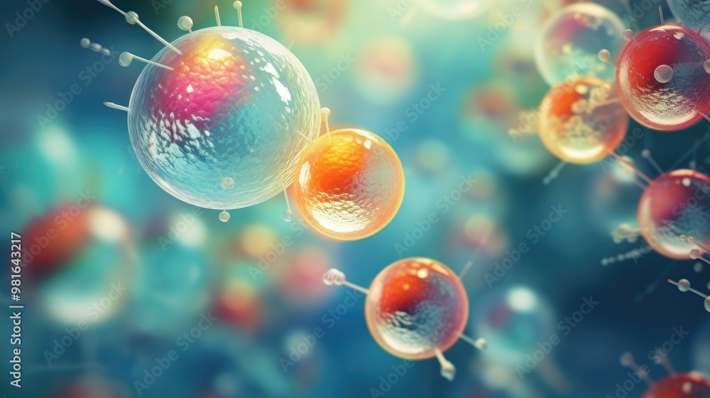 Poster a vibrant and colorful abstract image of spheres and lines, creating a sense of movement and energy.