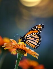 Fototapeta premium Isolated monarch butterfly with depth of field highlighting vibrant wings and delicate patterns