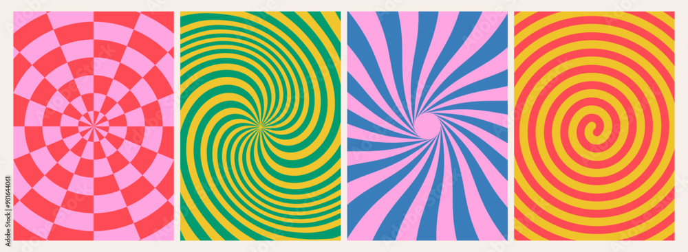 Poster psychedelic swirl radial pattern. retro waves, spiral, burst, swirl, twirl background. abstract vect