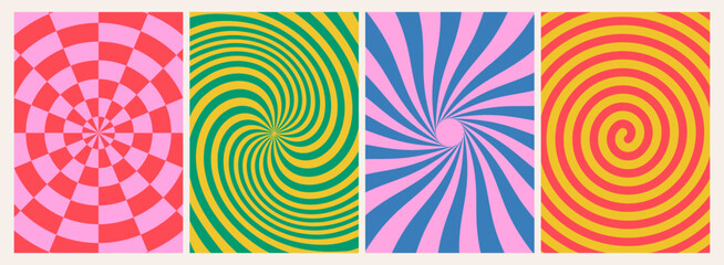 Psychedelic Swirl Radial Pattern. Retro Waves, Spiral, Burst, Swirl, Twirl Background. Abstract Vector Groovy Carnival Texture