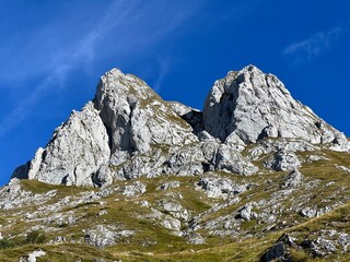 Rocky mountains around Mangart peak in the Julian Alps, Strmec na Predelu (Triglav National Park,...