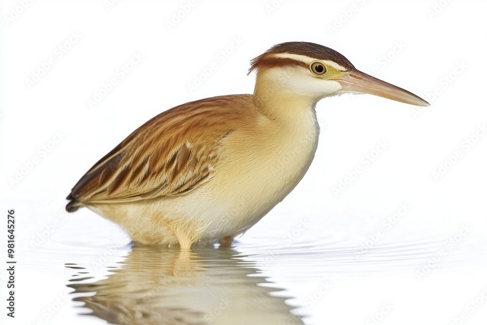 Poster in a tranquil moment, a little bittern displays its slender form and long beak while wading through 