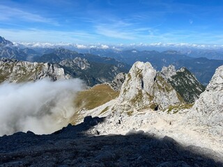 Rocky mountains around Mangart peak in the Julian Alps, Strmec na Predelu (Triglav National Park,...