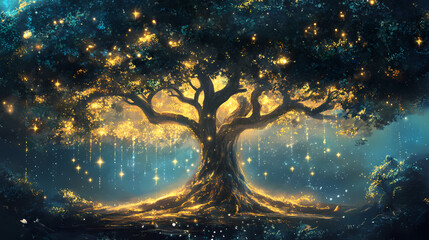 Discover the mystical with a beautiful illustration of the symbolic magic tree of life. Mystical. Illustration