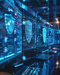 Data digital security concept in office interior