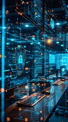 Fototapeta premium Data digital security concept in office interior