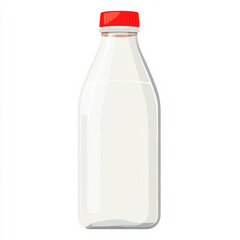 Flat design of a plastic milk bottle with a red cap, drawn in a clean and simple style, isolated on white.