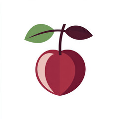 Flat design of a fresh mazzard cherry with deep red color and clean lines, isolated on white.