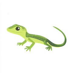 Flat illustration of a small lizard crawling, featuring bright green tones and minimalistic details, isolated on white.