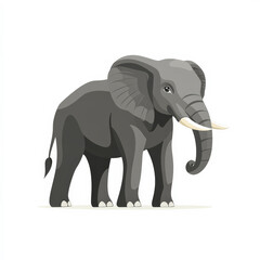 Fototapeta premium Flat illustration of a standing elephant with a minimalistic design and bold gray tones, isolated on a white background.