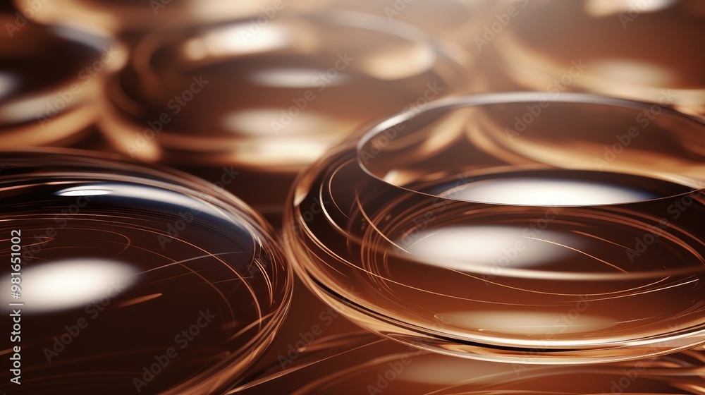 Poster abstract background with a close-up of shiny, curved surfaces. the metallic texture and warm tones c