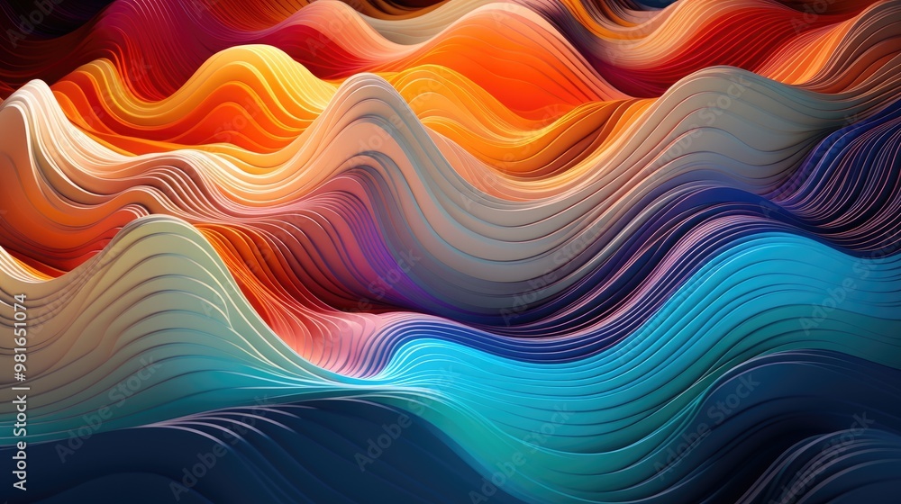 Aufkleber abstract background with colorful wavy lines. the colors transition from warm reds and oranges to co