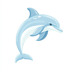 Obraz premium Flat design of a playful dolphin in mid-jump, drawn with clean lines and light blue hues, on a white background.