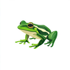 Obraz premium Flat design of a hopping frog, drawn in bright green tones and simple lines, on a white background.